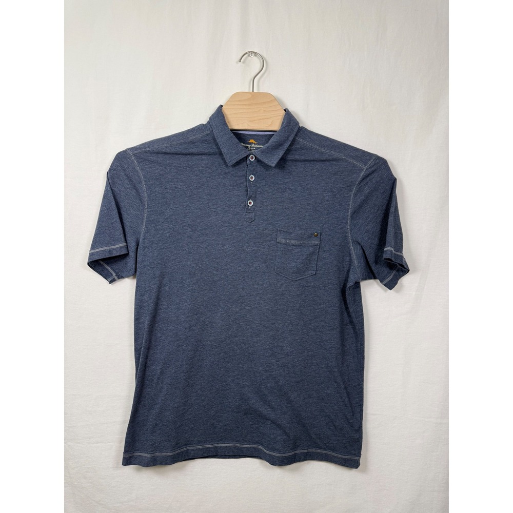 Tommy Bahama Jeans Mens Medium Blue Heathered Short Sleeve Pocket Polo Shirt
